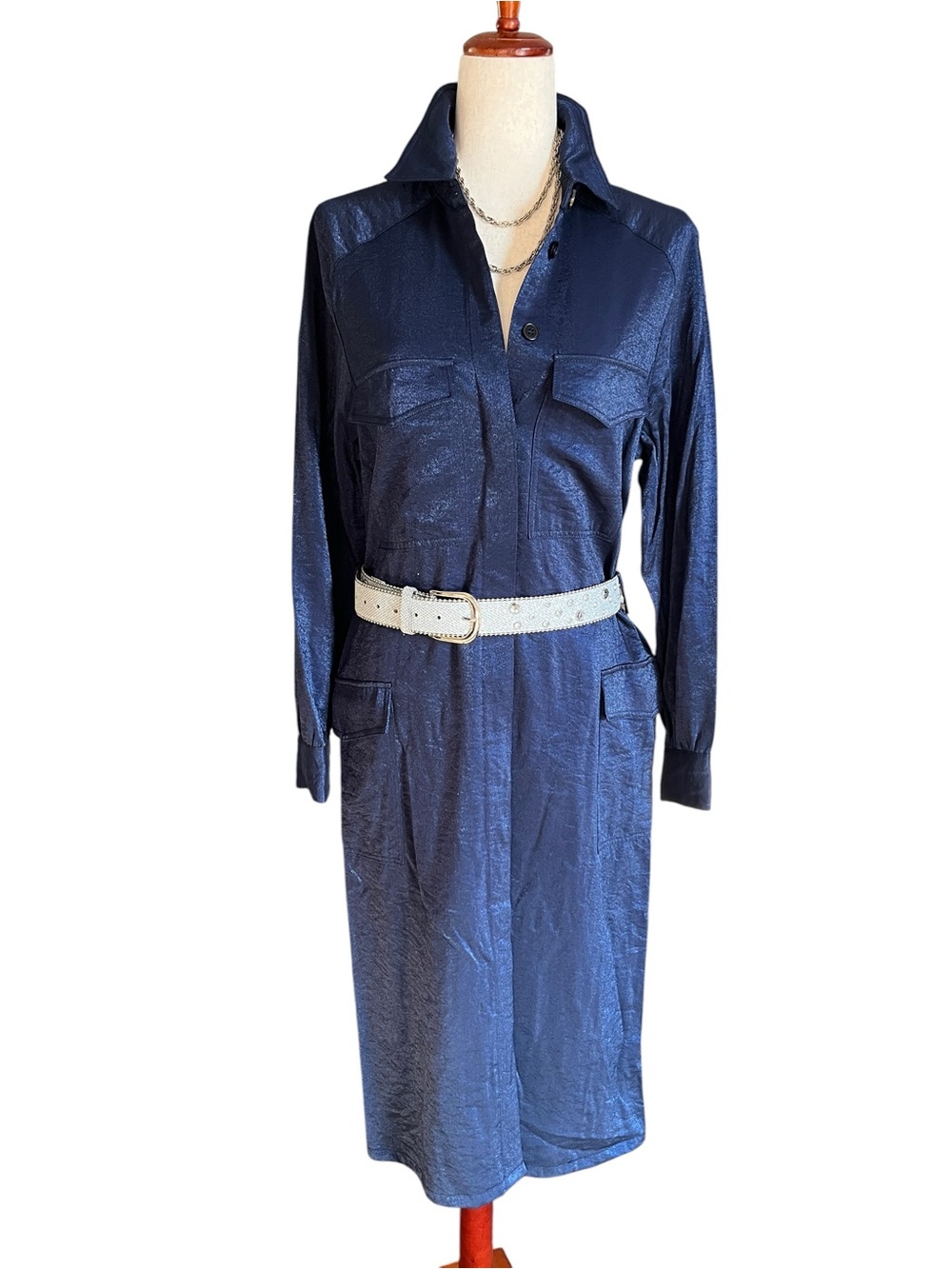 FRNCH Adonia Satin Shirt Dress